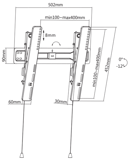 Seinäkiinnike 32"-55" näytölle, kallistettava