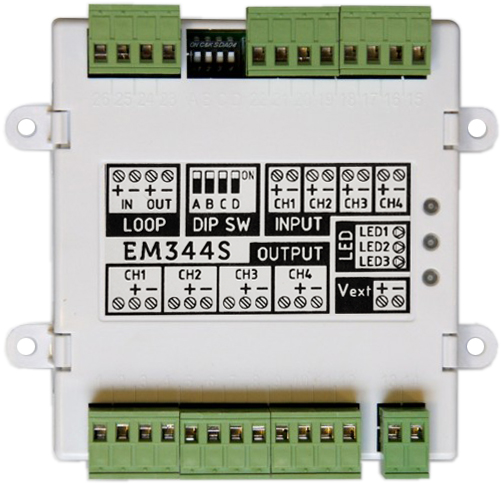 Inim tulo-/lähtöyksikkö, 4 tuloa (2 x konv.), 4 valvottua lä