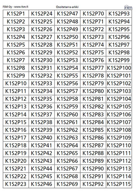 Ilmaisimen osoitetarrat