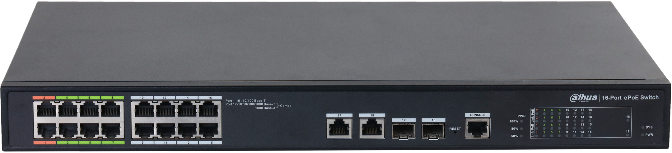 Dahua ePoE 16-porttinen kytkin 8 x ePoE 240W