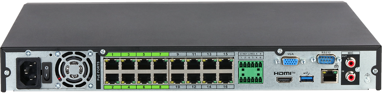 Dahua WizSense ePoE-tallennin 32 IP-kameraa, 16 PoE, 448Mb/s