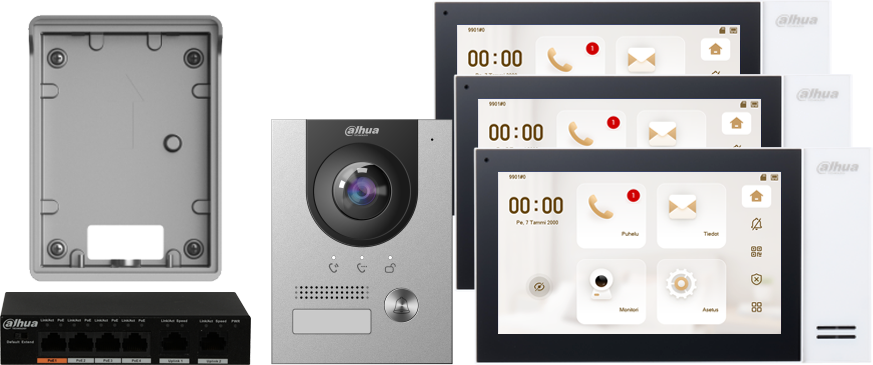 Dahua video-ovipuhelin, ovitaulu + 3 sisämonitoria