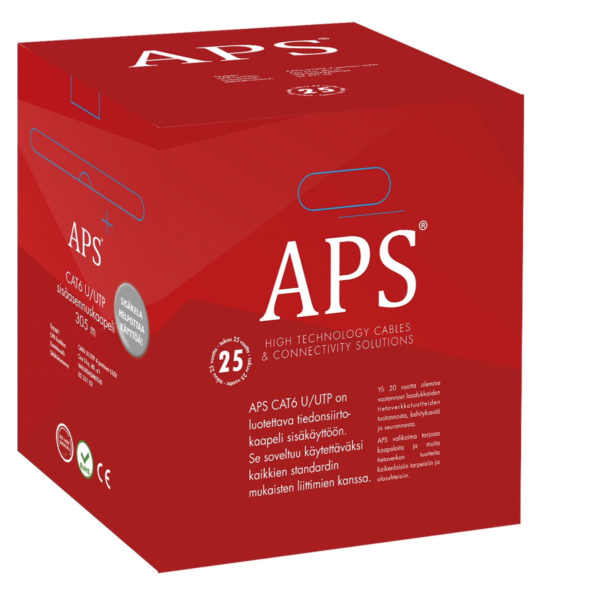 APS Cat6 U/UTP sisäkaapeli Cca, UV-suojattu, harmaa, L305